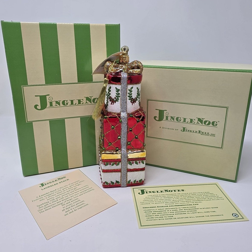 NIB JingleNog Laureles Stack Ornament #80721 Hand Blown & Painted in Poland